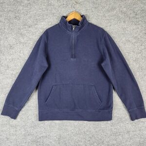J Crew Pullover Mens Authentic Fleece Quarter Zip Navy Blue Sweatshirt Large